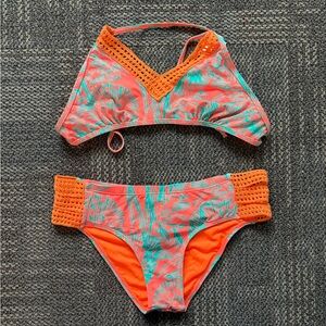 Tropical Orange and Teal Bikini Set